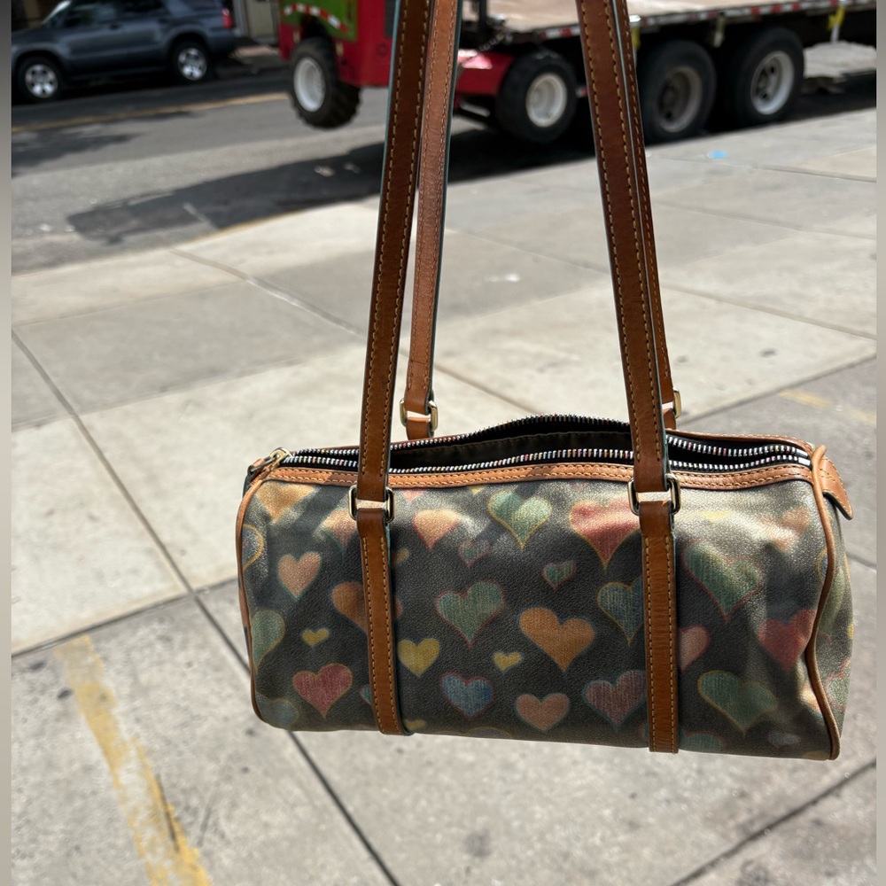 Dooney and bourke GUC Heart Patterned and Tan barrel bag